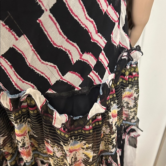 VTG Diane Von Fursternberg Black & White Stripe Floral Tiered Empire Waist Dress - Picture 5 of 6